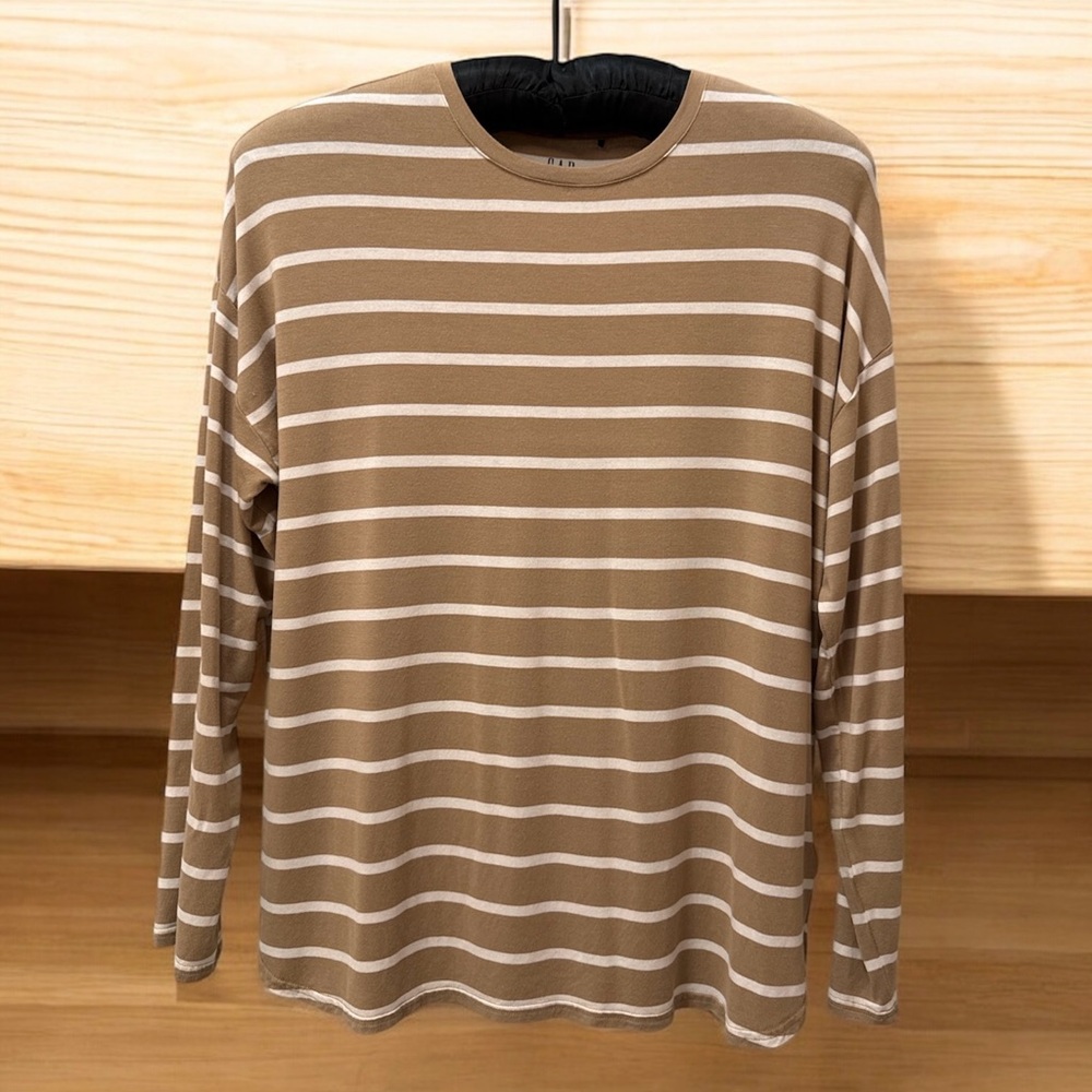 GAP Tan and Cream Striped Long Sleeve Tee